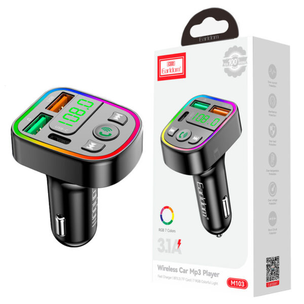 شارژر فندکی فست شارژ ماشین 3.1 آمپر و اف‌ام‌پلیر ارلدام M103-1